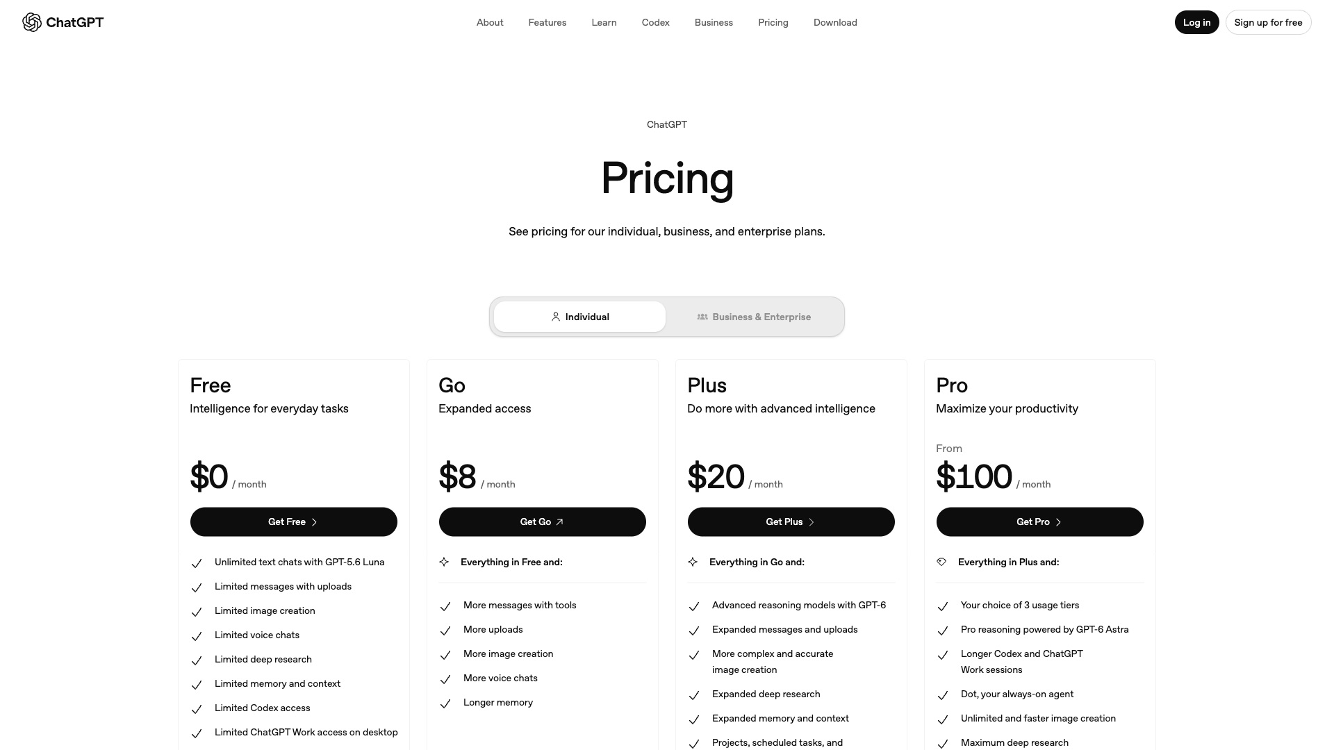 ChatGPT pricing