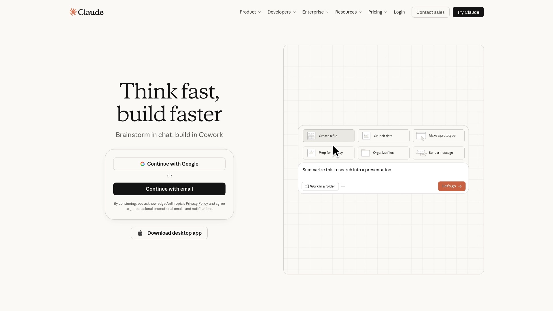 Claude Pro homepage
