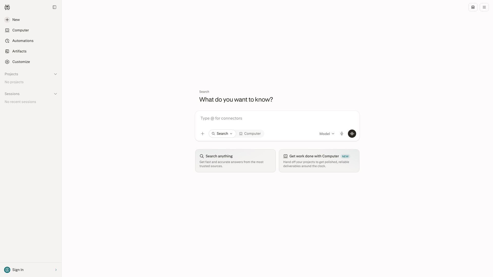 Perplexity homepage