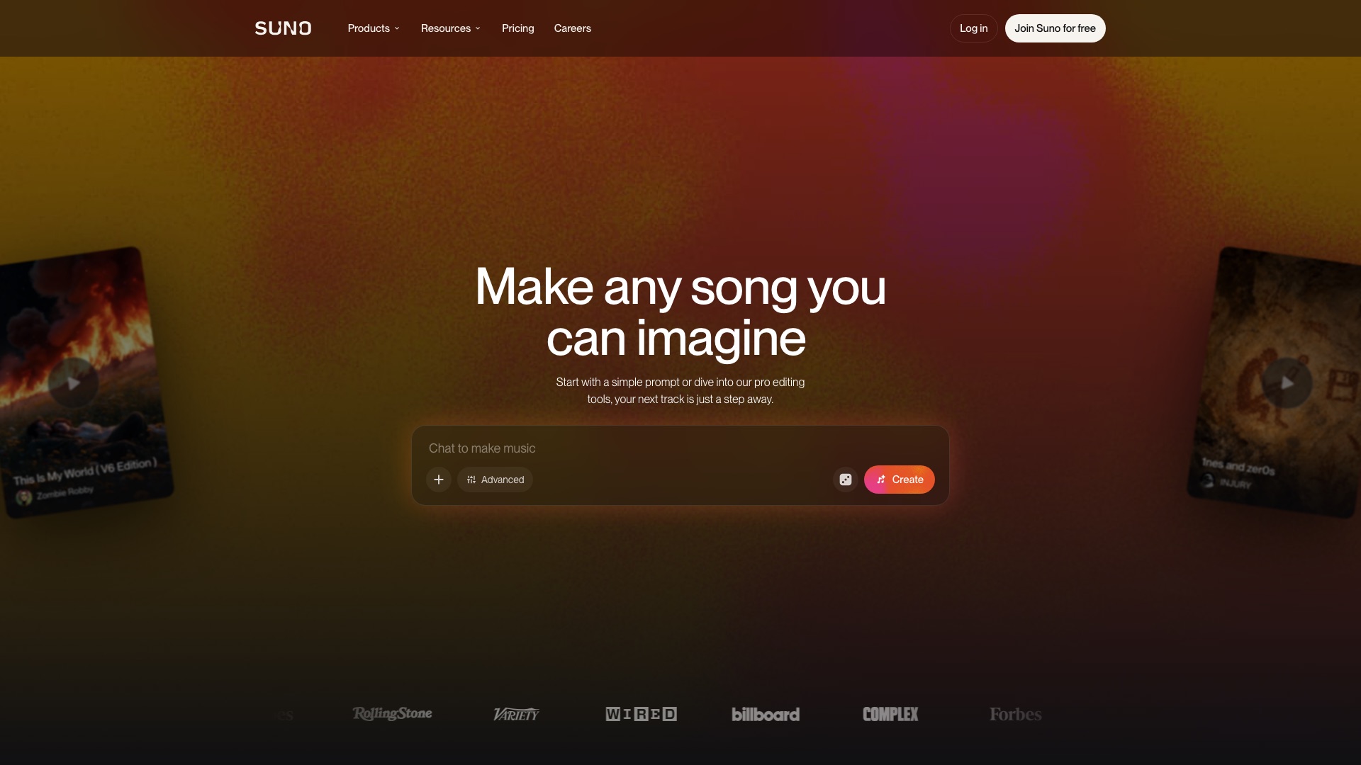 Suno homepage