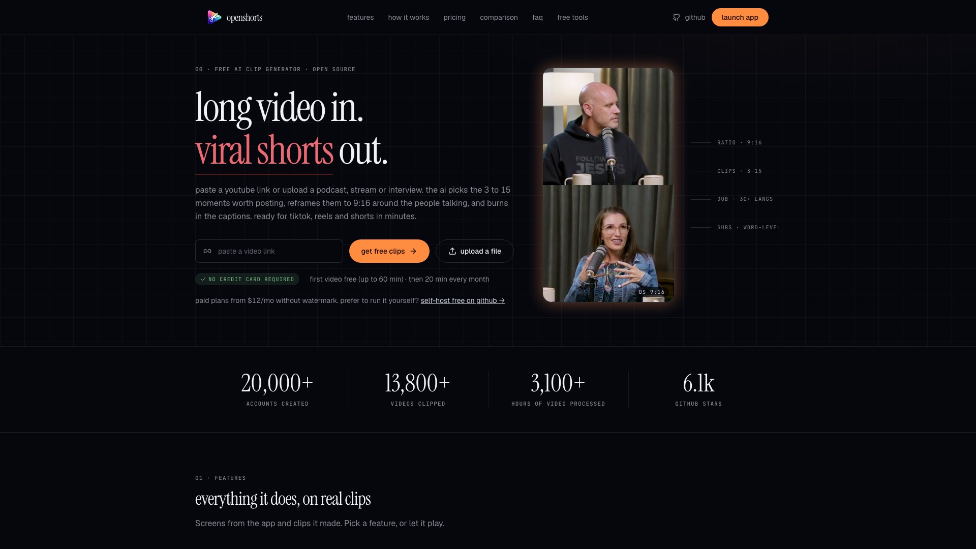 OpenShorts homepage