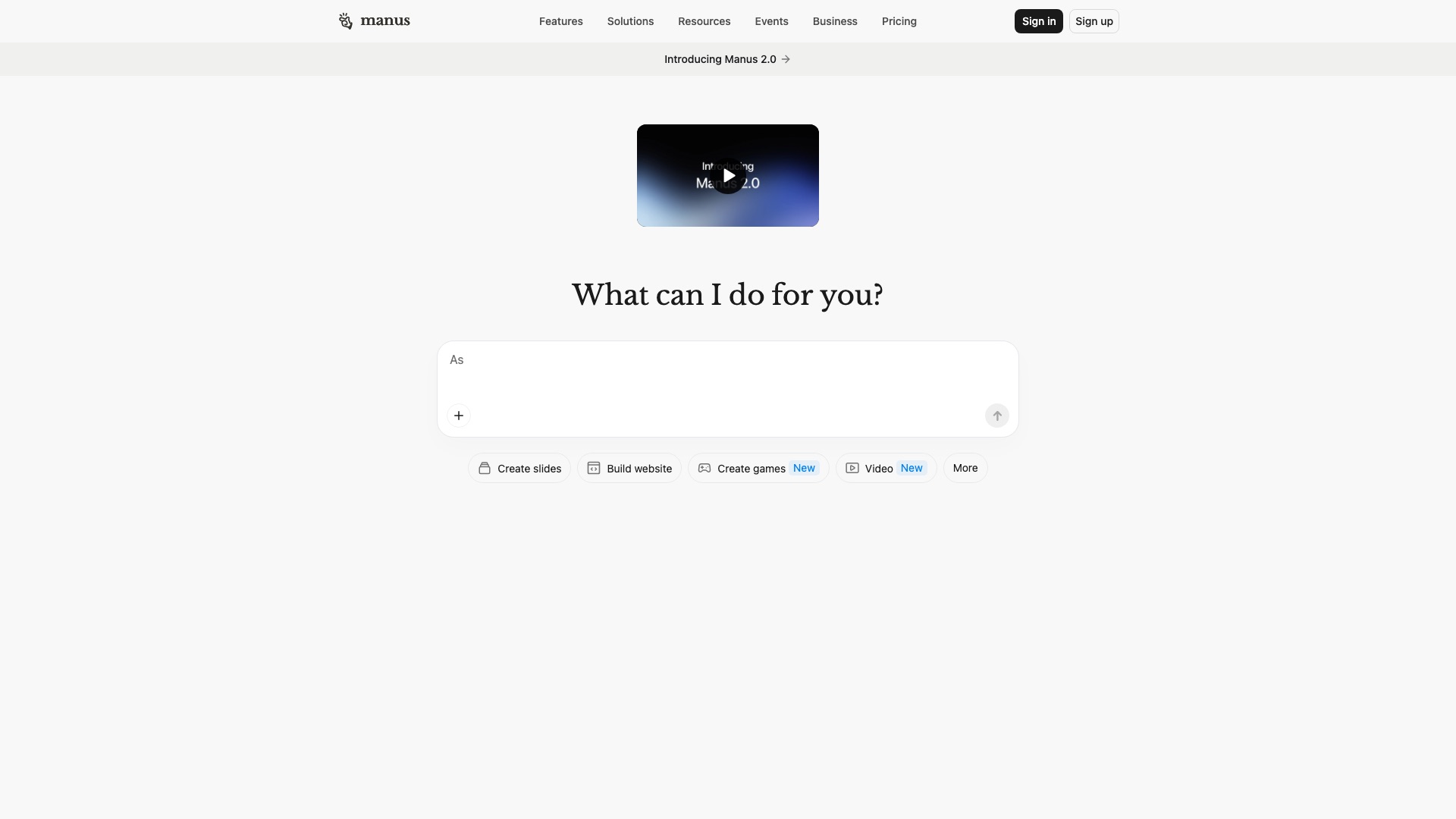 Manus homepage