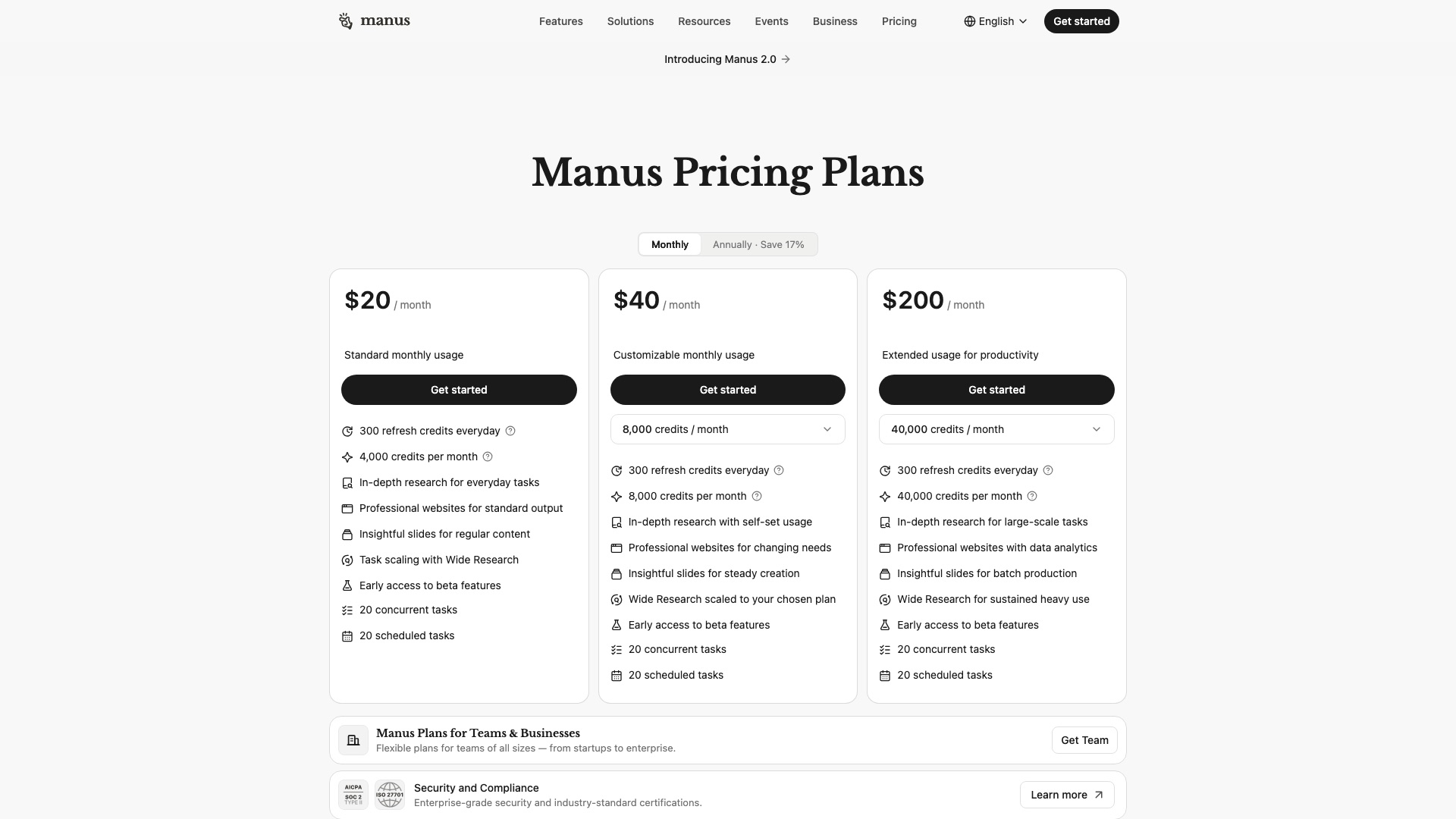 Manus pricing